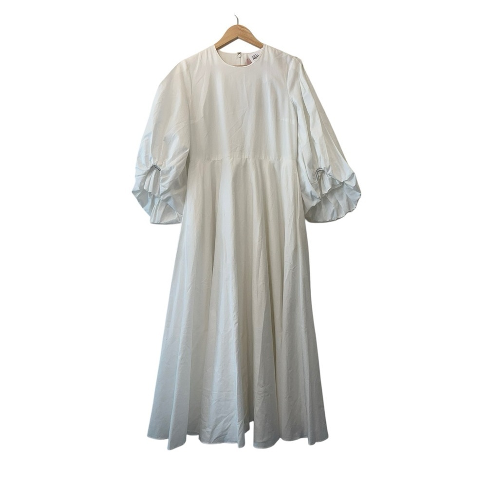 Roksanda White Midi Dress Cotton Poplin Puff Sleeve Bridal 10 Summer Casual  🟡 - Picture 3 of 16